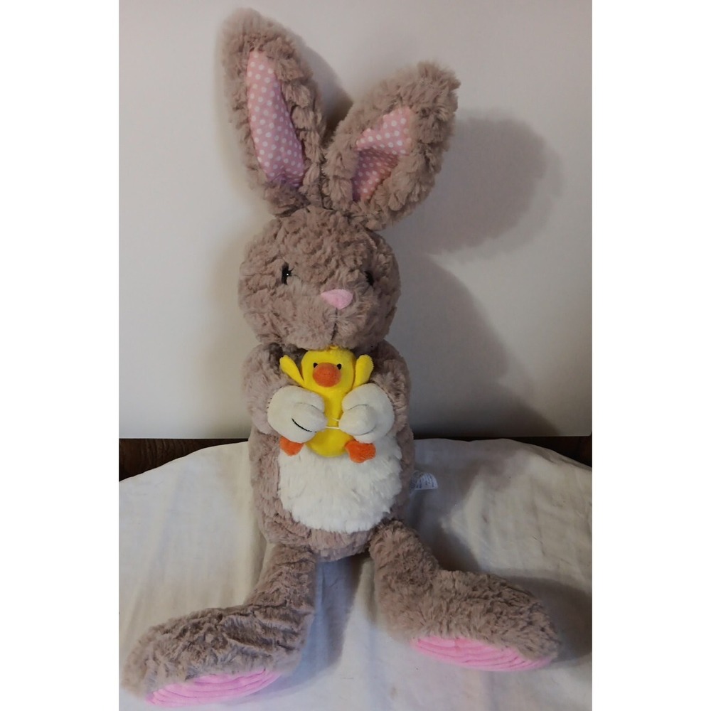 Animal‎ Adventure Brown Bunny Holding Easter Chick Plush 22" Stuffed 2018 READ